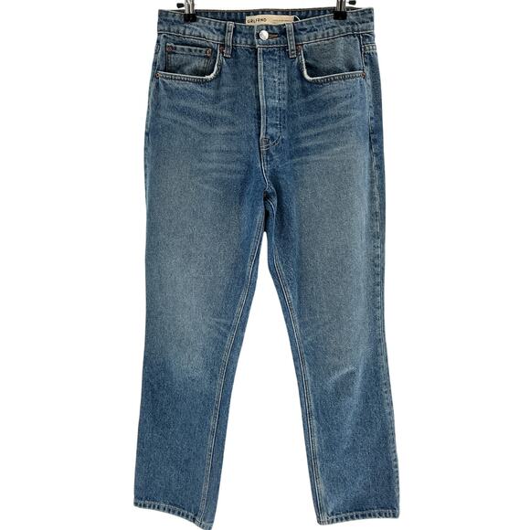 Grlfrnd 'Karolina' Blue High Rise Straight Crop Jean Size 28 - Picture 2 of 4